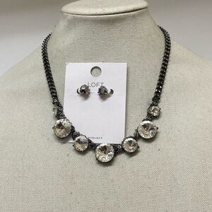 Loft Metallic Stud Earrings & Vera Wang White Crystal chain Necklace